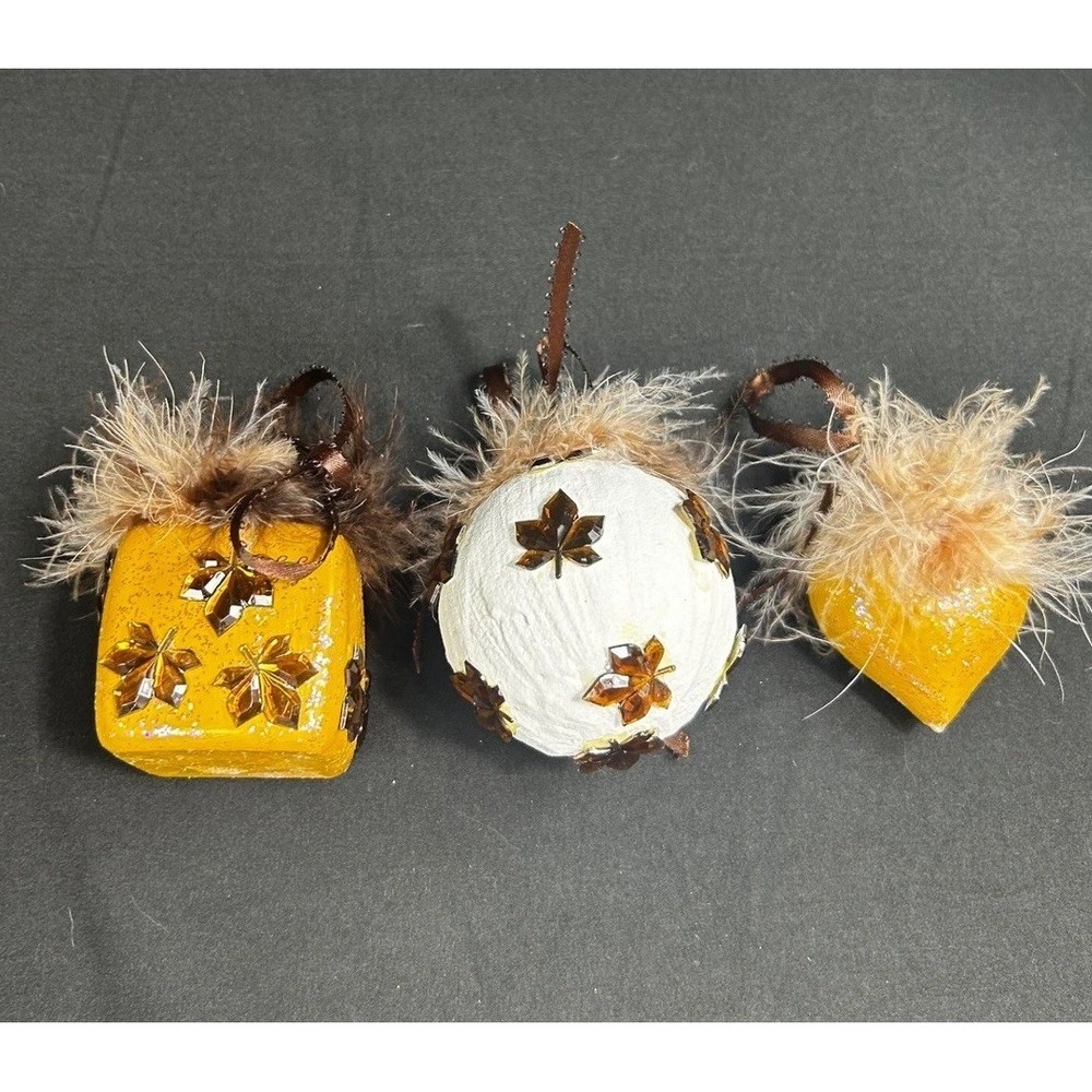 Fall Harvest Ornaments Set of 3 Maple Leaf Acorn Pumpkin Cute Festive Decor